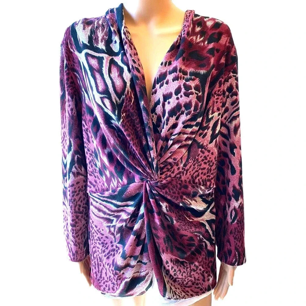 Flair Boho Leopard Print Stretchy Soft Cozy Blouse Women Size XL